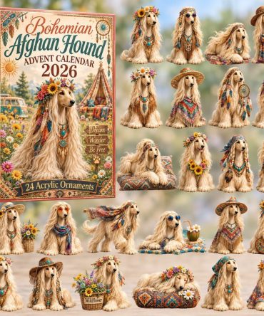 2026 Bohemian Afghan Hound Advent Calendar - 24-Day Acrylic Charm Countdown, Boho Dog Art, Gift For Hound Lovers & Pet Owners