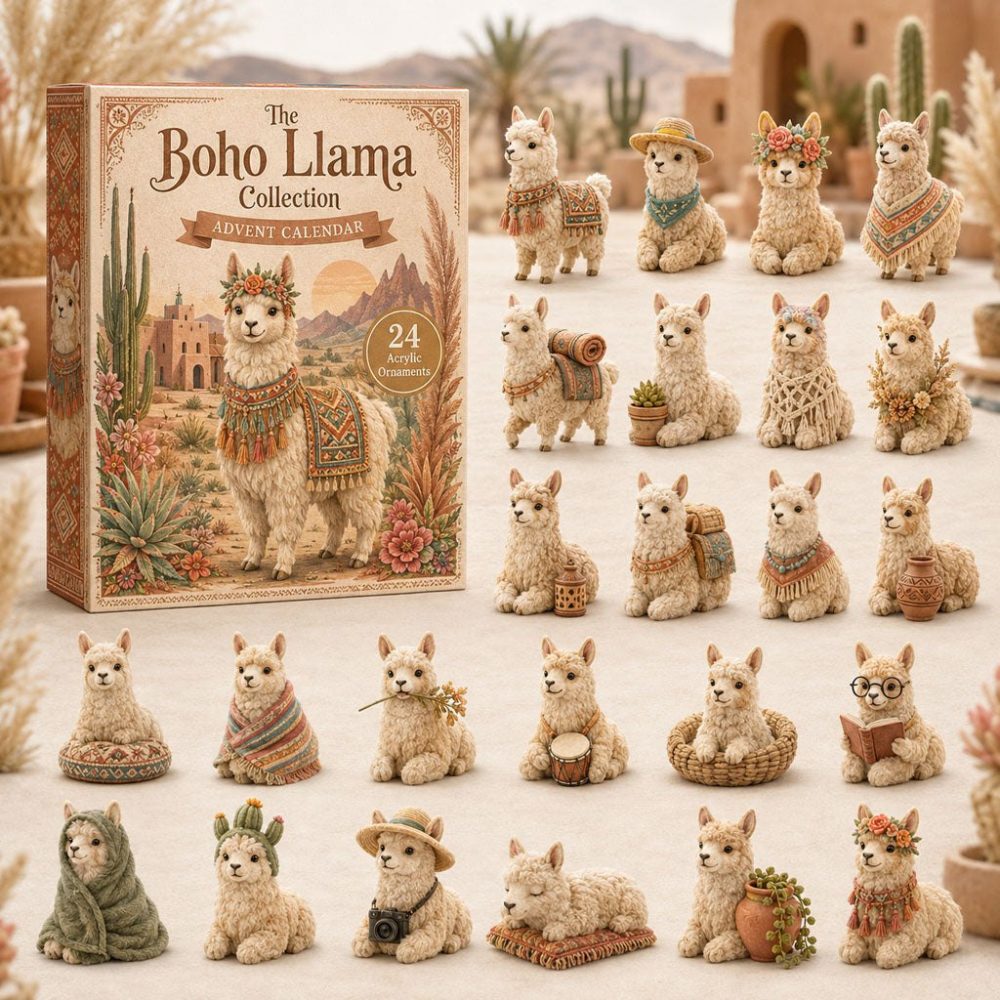 Boho Llama Holiday Countdown 2026 — 24-Day Acrylic Charm Calendar With Bohemian Llama Designs, Trendy Gift For All Ages