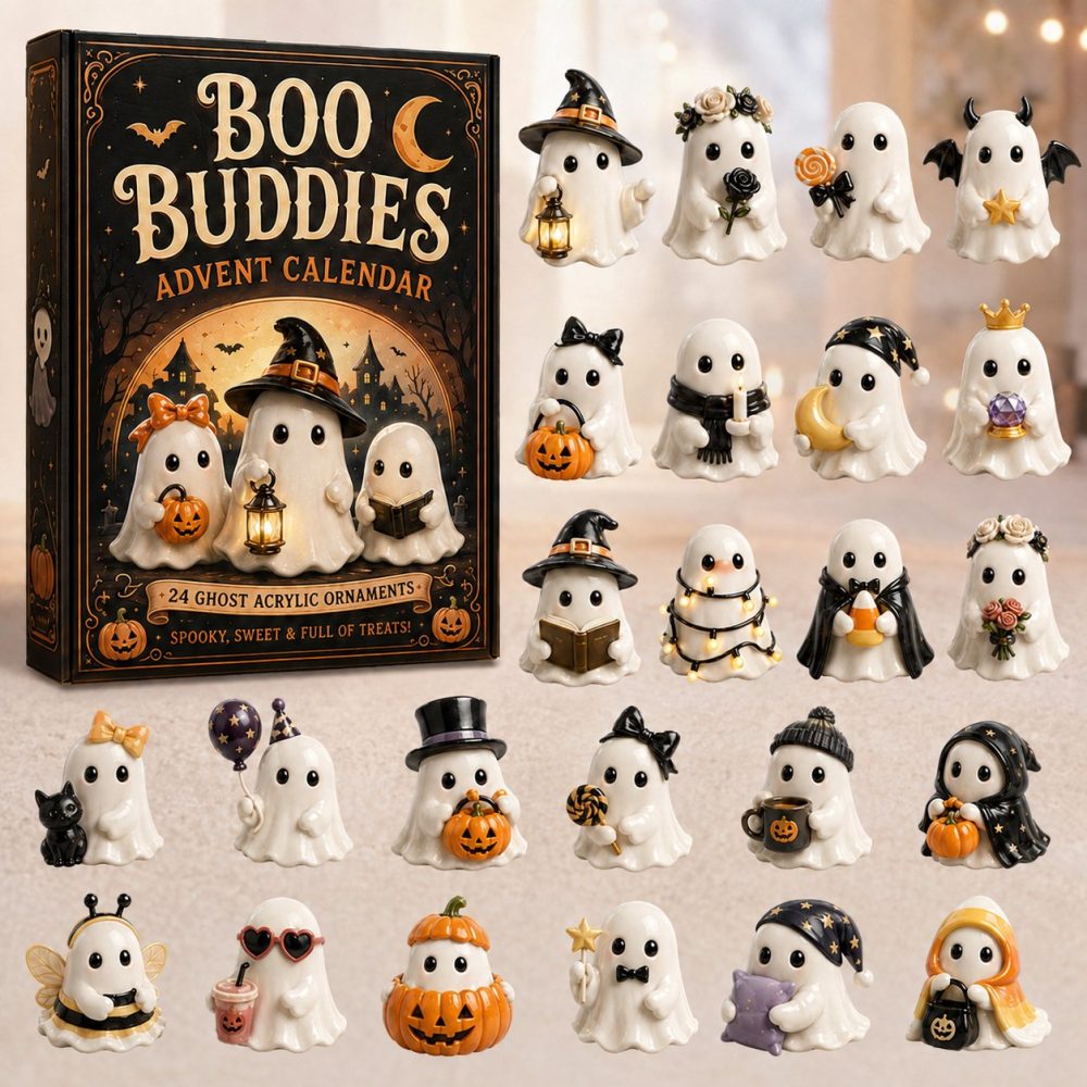 Boo Buddies Night 24-Day Countdown Calendar With 24 Acrylic Charms — 2026 Spooky Night Theme Gift-Ready Decor For Families
