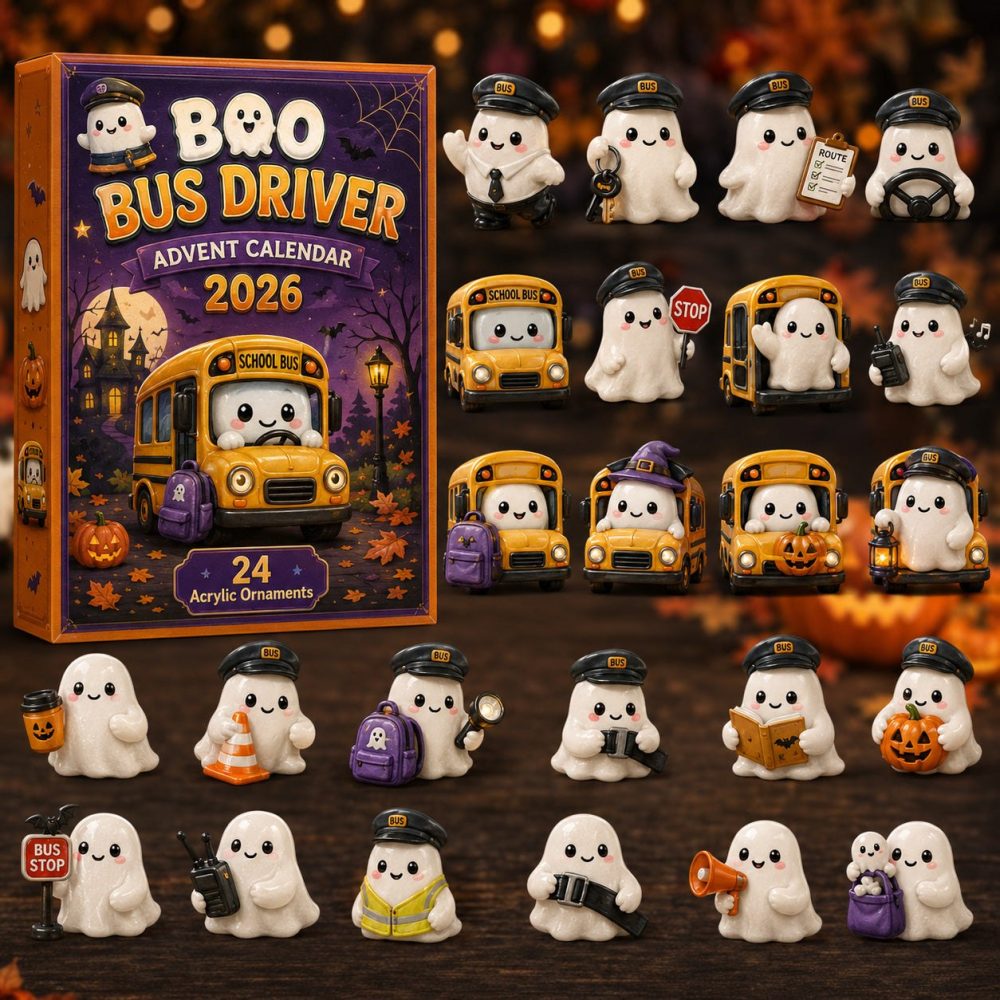 2026 Boo Bus Driver Advent Calendar — 24-Day Spooky Transit Countdown With Bus Driver & Ghost Acrylic Charms, Unique Halloween Gift