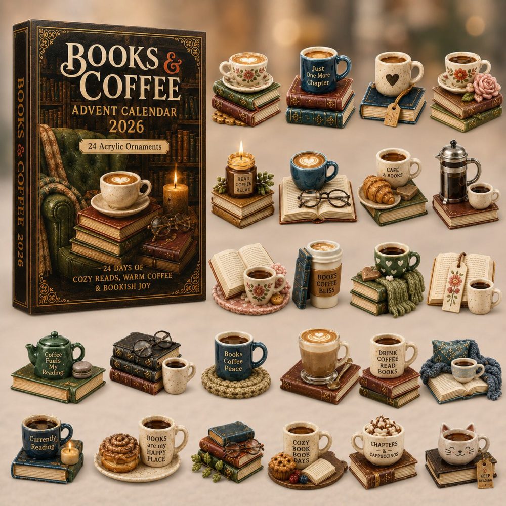 2026 Book & Coffee Advent Calendar - 24-Day Acrylic Charm Countdown, Café Reading Scene Charms, Gift For Coffee Lovers & Readers