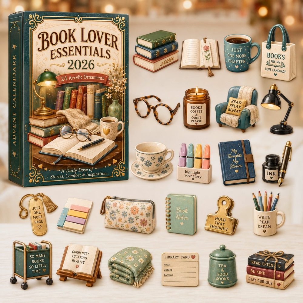 2026 Book Lover Essentials Advent Calendar - 24-Day Acrylic Charms With Mini Bookish Icons, Cozy Reading Gift & Stocking Stuffer