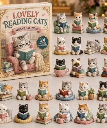 Bookish Cats Holiday Countdown 2026 — 24 Acrylic Cat-And-Book Charms, Cozy Advent Calendar Gift For Cat Lovers & Readers