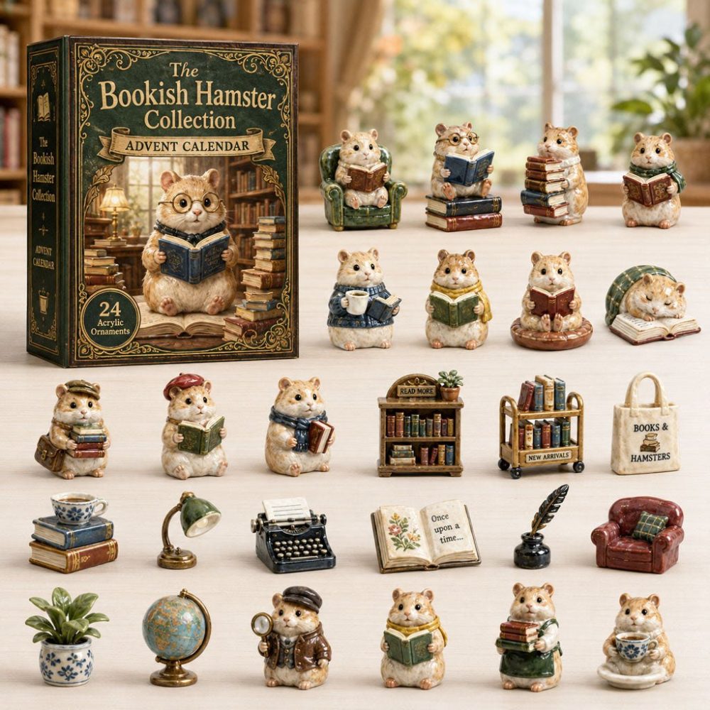 Hamster & Books Advent Countdown 2026 — 24-Day Acrylic Charm Calendar For Pet-Loving Readers, Cute Collectibles & Gifts