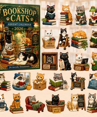 2026 Bookshop Cats Advent Calendar - 24-Day Acrylic Charm Countdown, Cozy Cat & Book Scenes, Gift For Readers & Cat Lovers