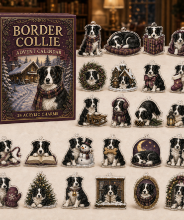 Border Collie Holiday Countdown Advent Calendar — 24 Acrylic Charms, Farmhouse Dog Christmas Gift & Collectible Keepsake Set