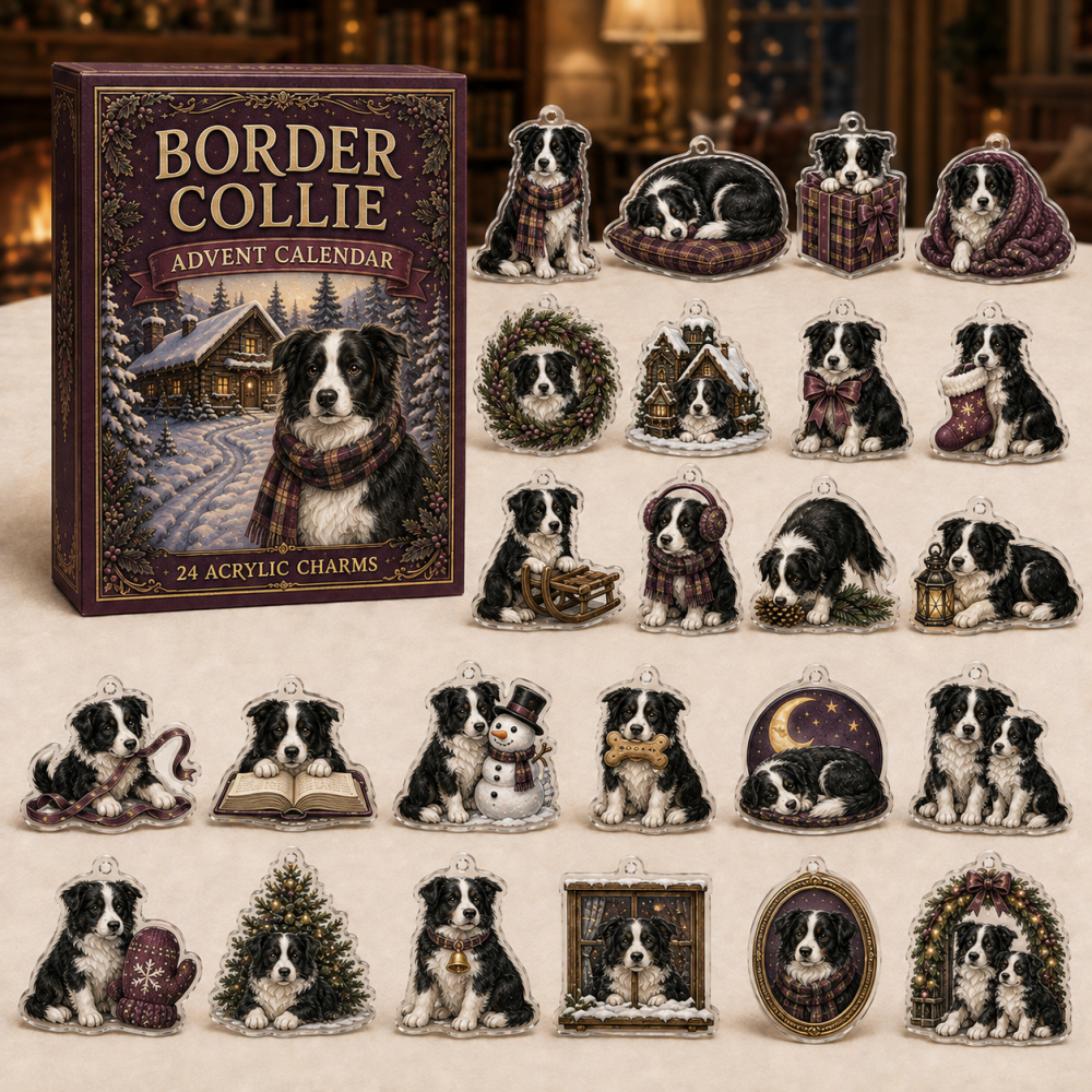Border Collie Holiday Countdown Advent Calendar — 24 Acrylic Charms, Farmhouse Dog Christmas Gift & Collectible Keepsake Set