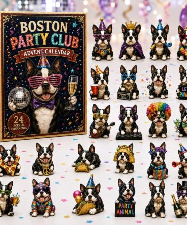 Boston Party Club 2026 Advent Calendar — 24-Day Countdown With Acrylic Charms, Fun Boston Terrier-Themed Holiday Gift