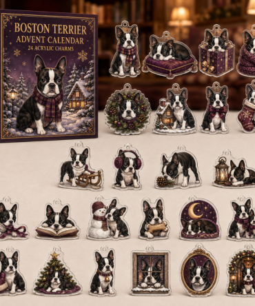 Boston Terrier Christmas Countdown — 24 Acrylic Charm Advent Calendar, Cute Dog Lover Gift & Stocking Stuffer