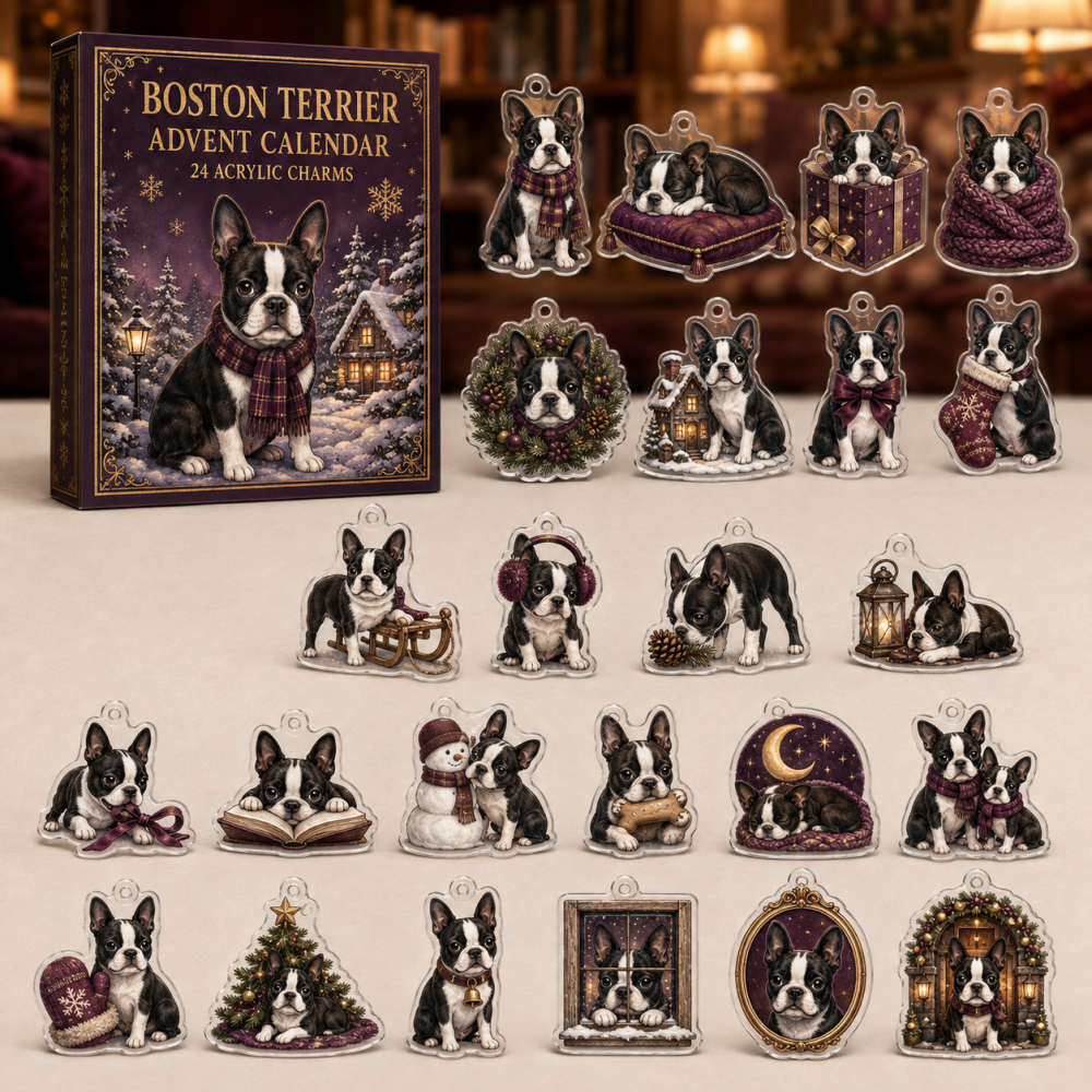 Boston Terrier Christmas Countdown — 24 Acrylic Charm Advent Calendar, Cute Dog Lover Gift & Stocking Stuffer