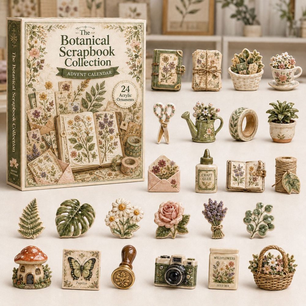 Botanical Scrapbook 2026 Countdown - 24-Day Acrylic Charm Advent Calendar With Pressed Flower Inspired Charms