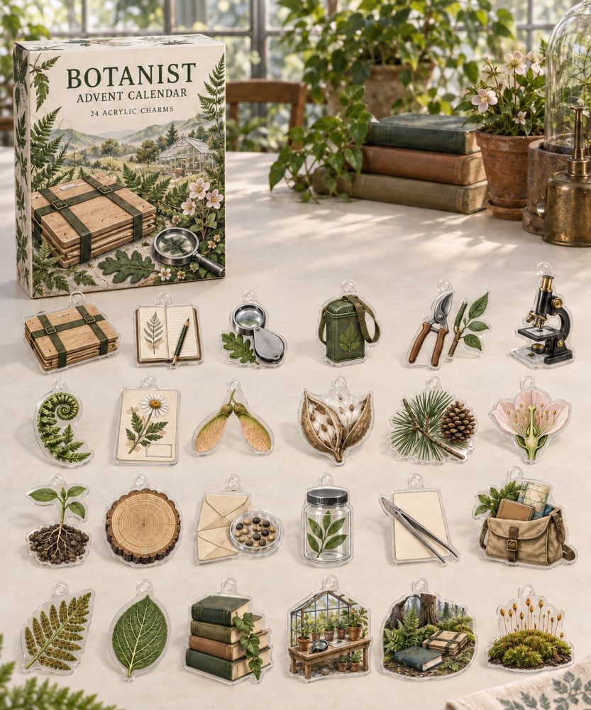 Botany Lover 24-Day Charm Advent Box - 24 Acrylic Plant & Leaf Mini Charms, Botanical Gift Set For Gardeners & Plant Mothers