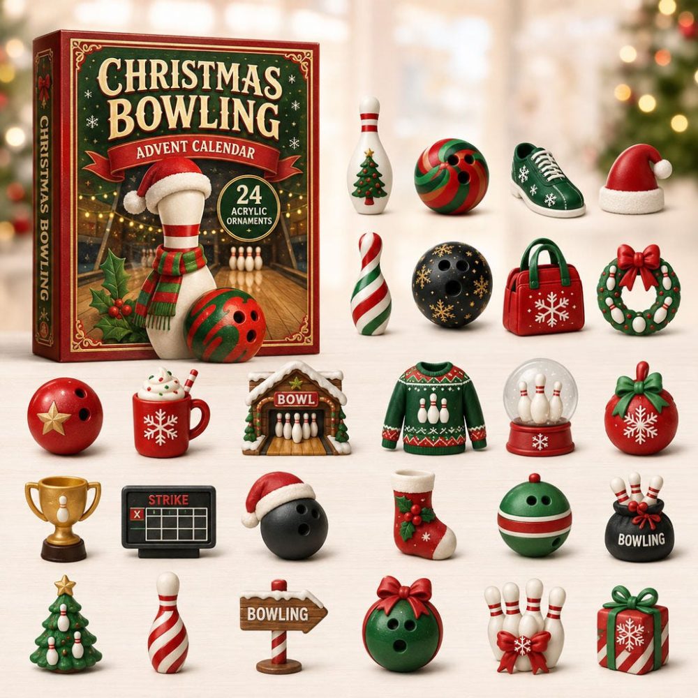 Bowling Christmas 24-Day Countdown Calendar 2026 — Acrylic Bowling Themed Charms, Holiday Gift For Bowlers & Fans