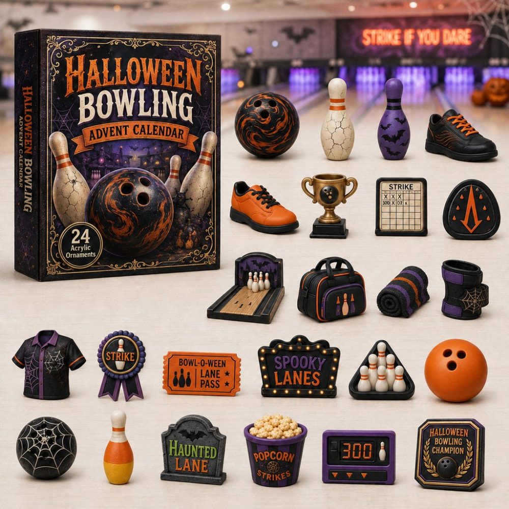 2026 Bowling Halloween Countdown Calendar - 24 Acrylic Surprise Charms, Spooky Lane Gifts & Team Player Collectibles