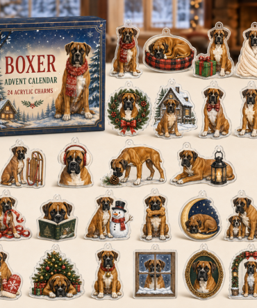 Boxer Holiday Advent Calendar — 24 Playful Acrylic Boxer Charms, Cute Winter Gift For Boxer Owners & Dog Collectors