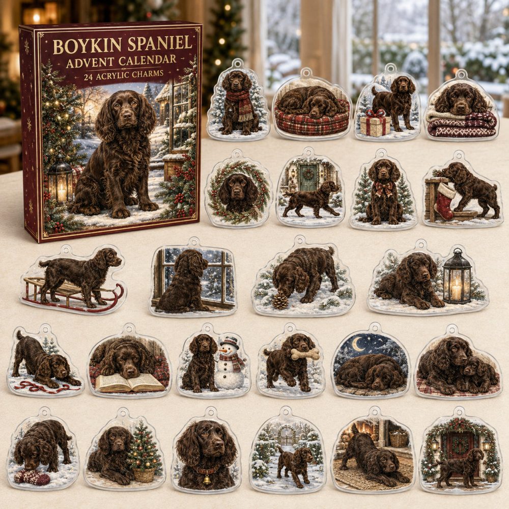 Boykin Spaniel Holiday Advent Calendar — 24 Acrylic Dog Charms, Christmas Countdown Ornaments & Gift For Dog Owners