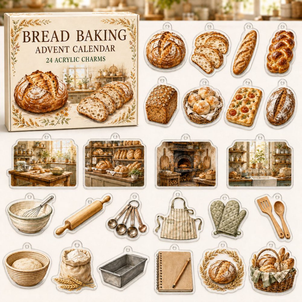 24-Day Bread Baking Charm Countdown — Acrylic Artisan Bread Mini Charms For Bakers, Holiday Gift & Decor