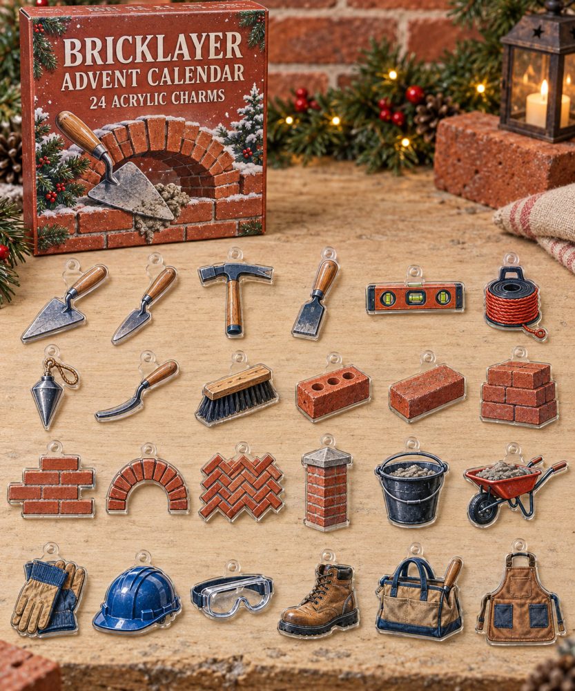 Bricklayer Construction Advent Calendar, 24 Acrylic Building Charms, Tradesman Countdown For Kids & Adults, Holiday Gift 2026