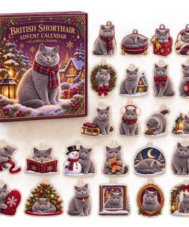 British Shorthair Holiday Charm Countdown — 24 Acrylic Collectible Days For Cat Enthusiasts, Festive Ornaments & Gifts