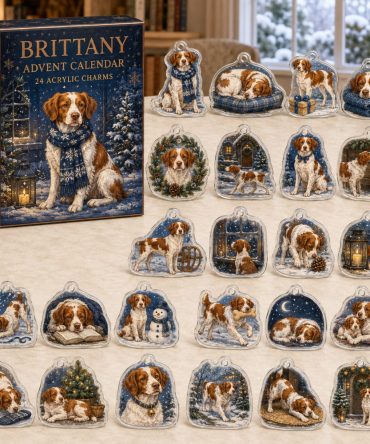 Brittany Holiday Advent Calendar — 24 Acrylic Dog Charms, Christmas Countdown Ornaments & Gift For Brittany Spaniel Lovers
