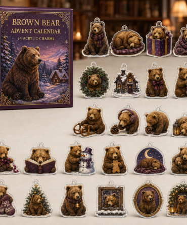Rustic Brown Bear Holiday Countdown: 24-Day Acrylic Charm Advent - Charming Cabin Gift, Durable Winter Collectibles