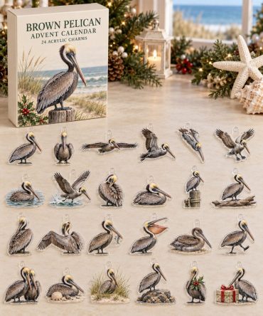 Brown Pelican Holiday Advent Calendar - 24 Acrylic Charms, Coastal Bird Ornaments & Unique Countdown Gift For Birdwatchers