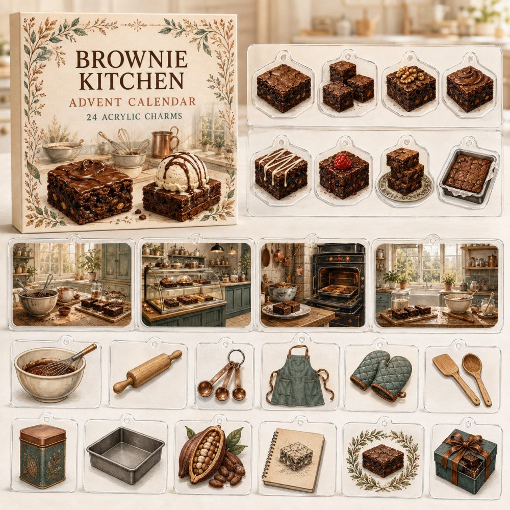 Brownie Baking Advent Calendar — 24 Acrylic Dessert Charms For Bakers, Treat Lovers & Crafters , Holiday Kitchen Gift Set