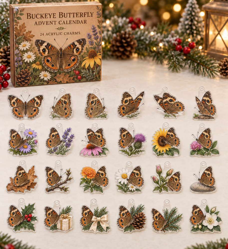 24-Day Buckeye Butterfly Acrylic Charm Advent Calendar — Colorful Butterfly Countdown Set For Gifts, Diy Jewelry & Party Favors