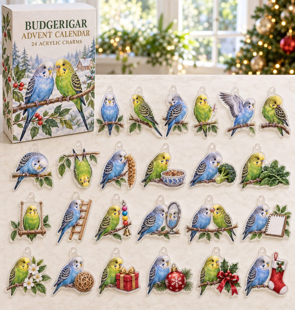 Playful Budgerigar Parrot Advent Countdown Calendar - 24 Acrylic Charms, Collectible Reusable Gift For Pet Bird Lovers