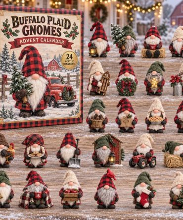 Buffalo Plaid Gnomes Holiday Countdown - 24-Day Christmas Advent With 24 Acrylic Charms, Rustic Gnome Gift & Decor