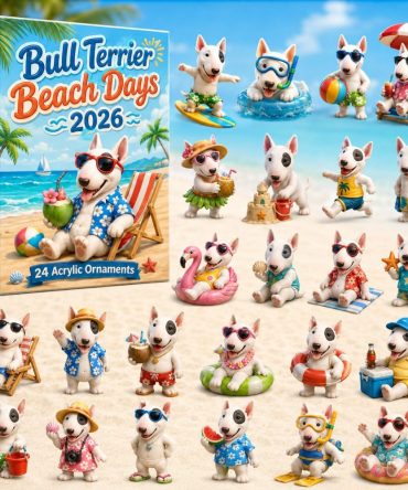 Bull Terrier Beach Days 2026 - 24-Day Acrylic Charm Advent Calendar, Sunny Dog-Themed Gifts For Summer Fans