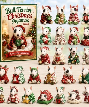 Bull Terrier Pajama Party 2026 - 24-Day Acrylic Charm Advent Countdown With Cozy Christmas Pajama Designs