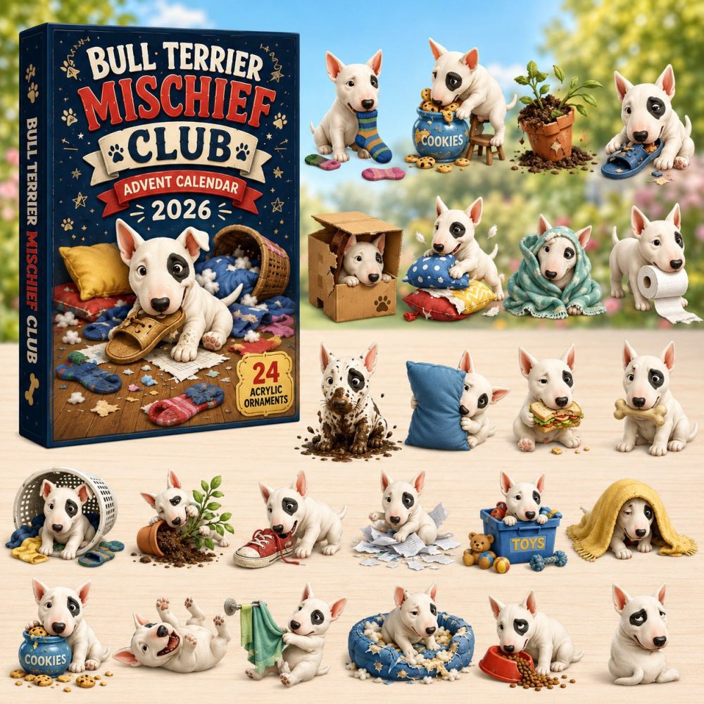 Bull Terrier Mischief Club 2026 - 24-Day Acrylic Charm Countdown Calendar, Fun Gift For Dog Lovers