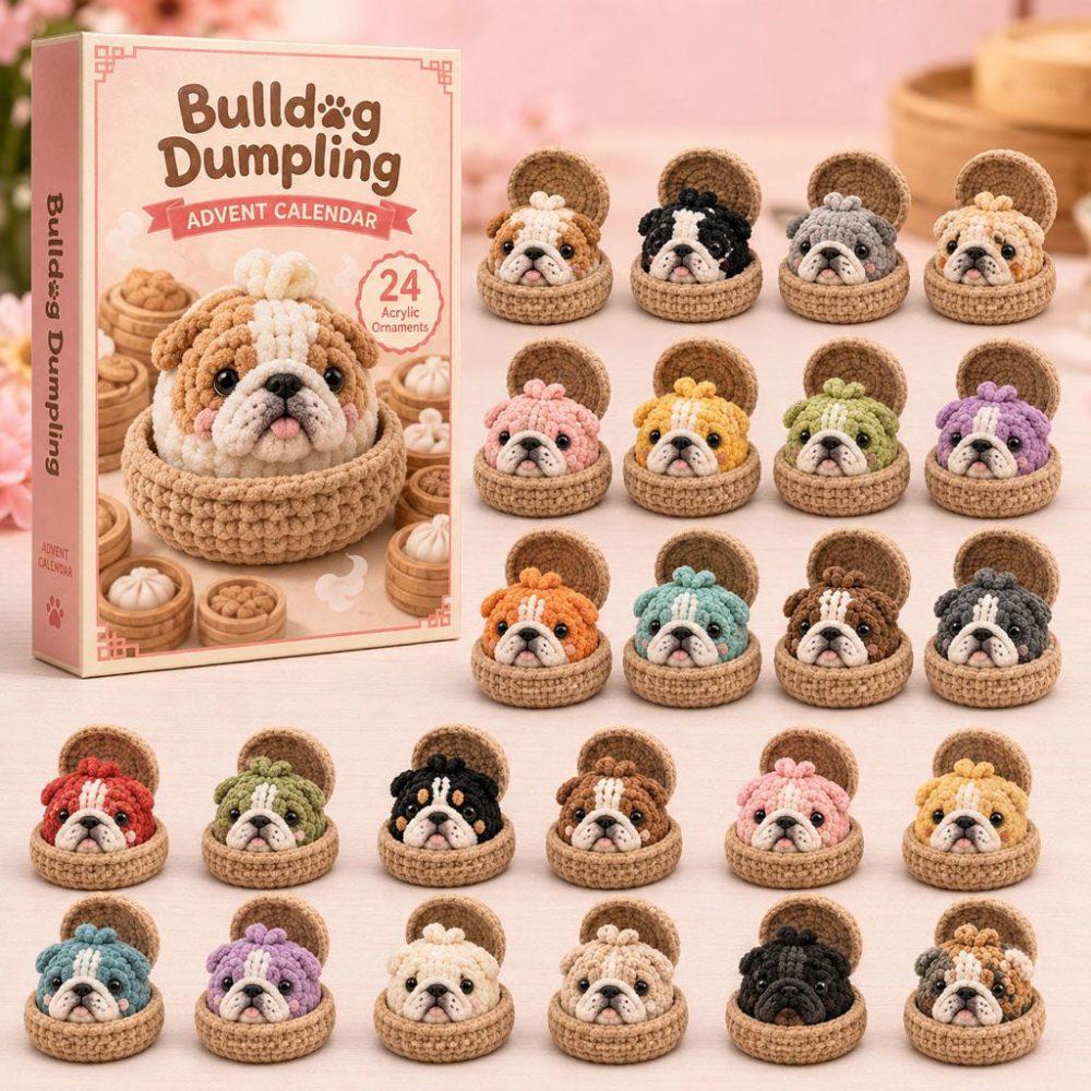Bulldog Dumpling Crochet Advent Calendar 2026 — 24-Day Cute Bulldog Charm Countdown, Perfect Pet Lover Gift
