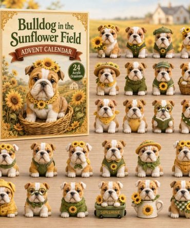 2026 Bulldog In Sunflower Field Advent Calendar — 24-Day Cheerful Countdown With Acrylic Charms, Bright Country-Style Holiday Gift & Decor