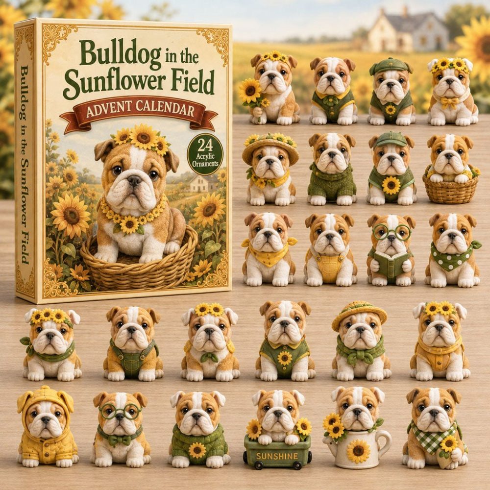 2026 Bulldog In Sunflower Field Advent Calendar — 24-Day Cheerful Countdown With Acrylic Charms, Bright Country-Style Holiday Gift & Decor