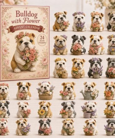2026 Bulldog With Flower Advent Calendar — 24-Day Charming Countdown With Acrylic Charms, Cute Dog Gift For Bulldog Lovers & Decorative Display