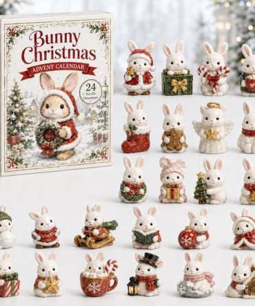 Bunny Christmas 2026 Countdown - 24-Day Acrylic Charm Advent Calendar With Festive Rabbit Designs, Gift Boxed