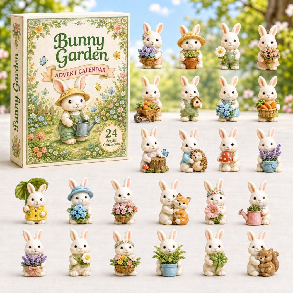 Bunny Garden 2026 Advent Countdown - 24-Day Acrylic Charm Calendar With Floral Rabbit Charms, Gift-Ready