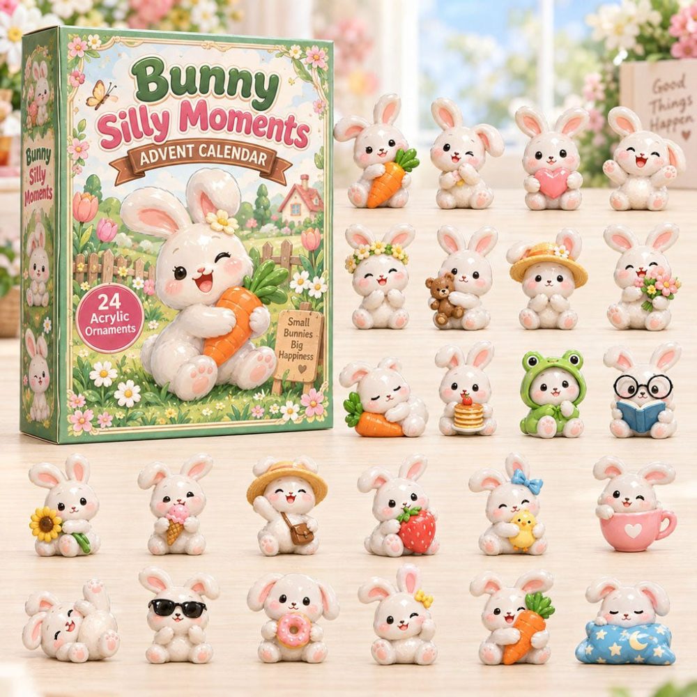 Playful Bunny Holiday Advent Calendar 2026 - 24-Day Cute Bunny Acrylic Charm Countdown, Family-Friendly Christmas Gift & Décor