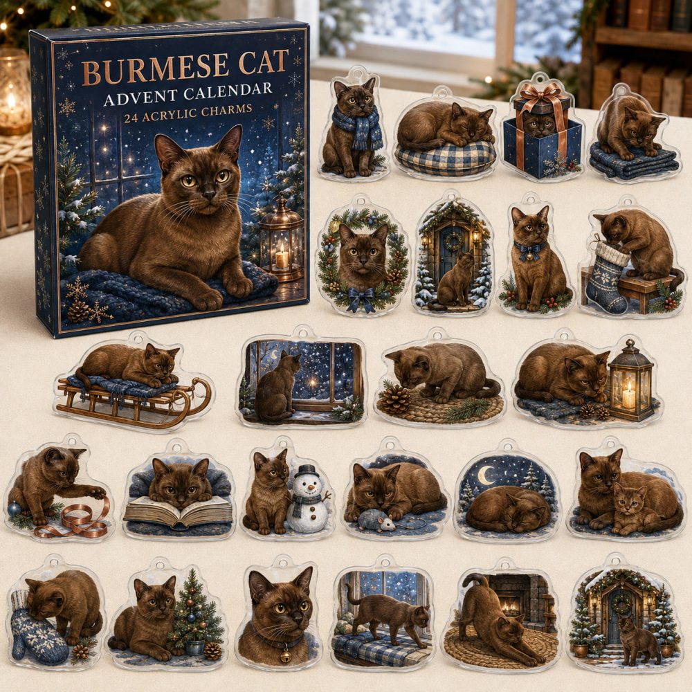 Burmese Holiday Advent Calendar With 24 Acrylic Charms — Premium Cat-Lover Gift & Festive Collectible Set
