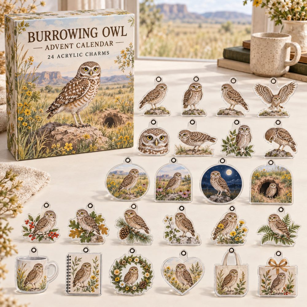 Burrowing Owl 24-Day Charm Countdown — Cute Acrylic Burrowing Owl Charms For Advent, Ornaments & Gifts , Unique Nature Collectible Set