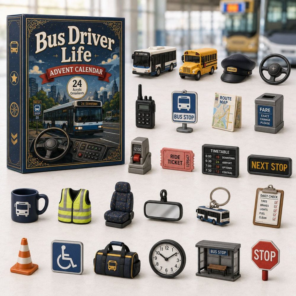 Limited Edition Bus Driver Christmas Charm Countdown - 24 Acrylic Charms Holiday Advent Calendar Gift 2026