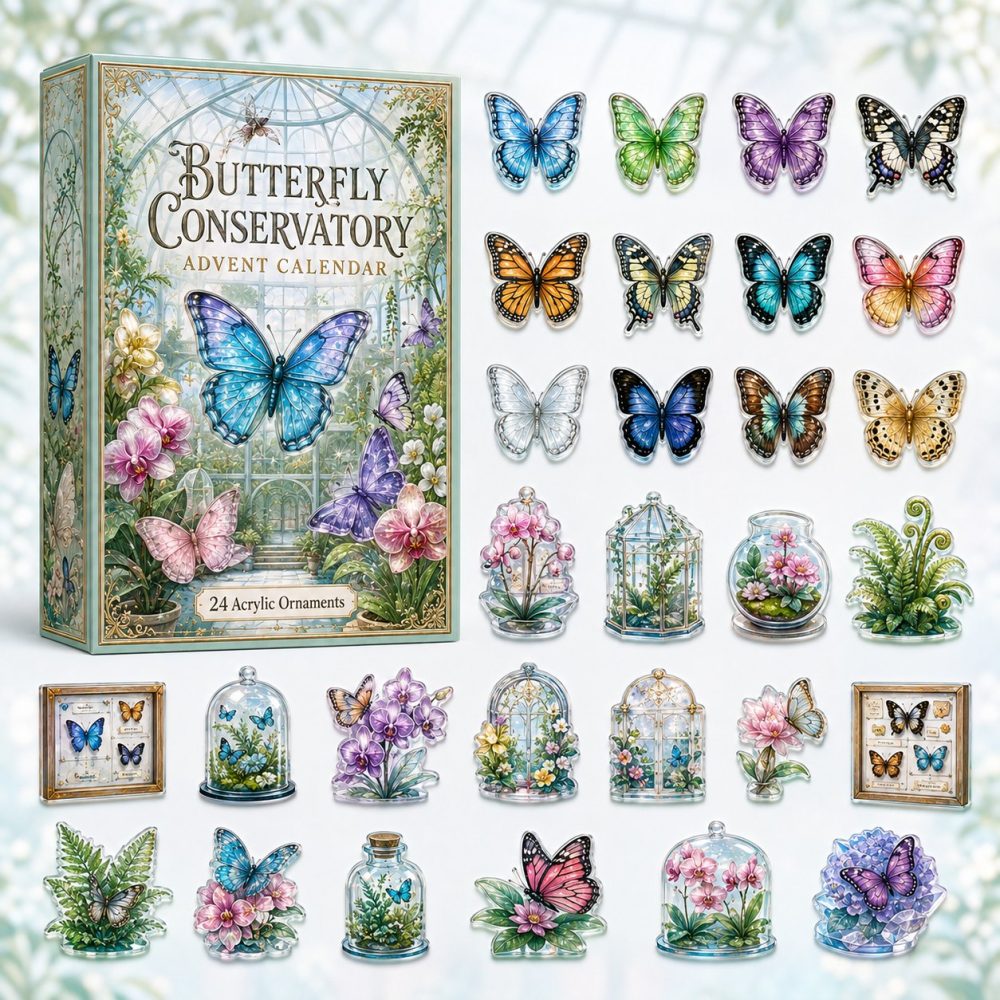 Butterfly Conservatory 24-Day Nature Countdown Calendar 2026 — Acrylic Winged Charms, Elegant Holiday Gift For Nature Lovers
