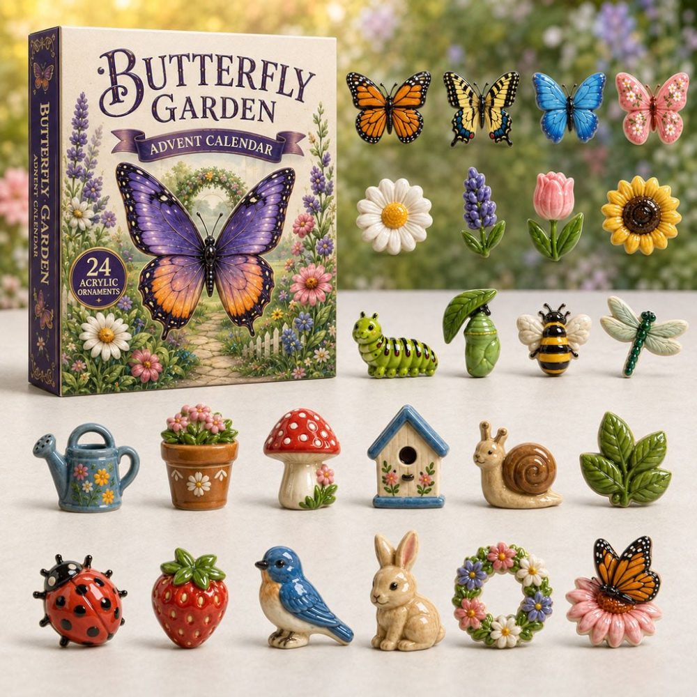 Butterfly Garden 24-Day Blooming Countdown Calendar 2026 — Acrylic Butterfly Charms, Charming Gift For Gardeners & Kids