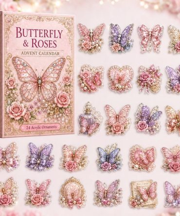 Butterfly & Rose 24-Day Floral Countdown Calendar 2026 — Acrylic Butterfly & Rose Charms, Elegant Gift For Garden Lovers