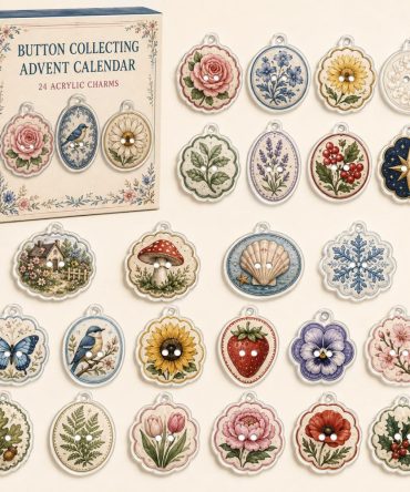 Vintage Button Collector Advent Box - 24 Charming Acrylic Button Charms, Daily Surprise Set For Crafters , Perfect Stocking Stuffer