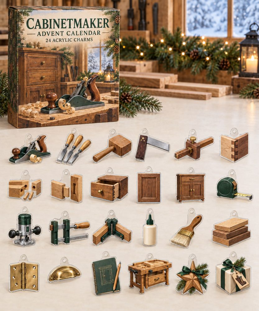 Cabinetmaker Holiday Countdown: 24 Premium Acrylic Woodworking & Cabinetry Charms For Crafts, Gifts & Stocking Stuffers