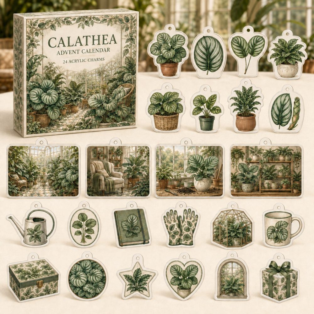 Calathea 24-Day Charm Countdown — Acrylic Botanical Charms Set For Calathea Fans, Stylish Gift For Plant Enthusiasts