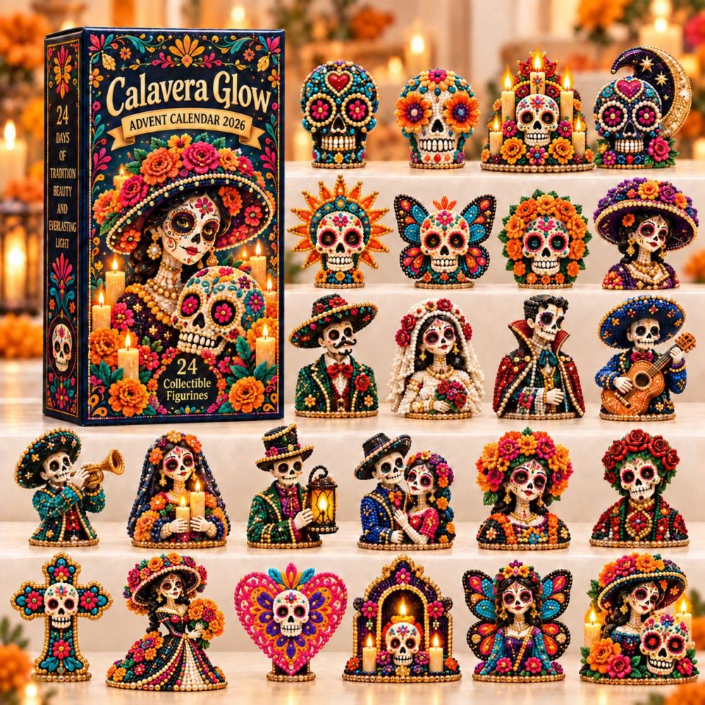 Calavera Glow Advent Calendar 2026 - 24-Day Glow-In-The-Dark Calavera Countdown With Acrylic Charms, Festive Decor